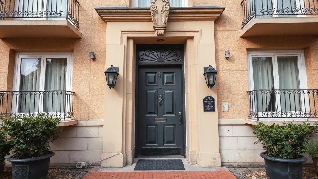 Photo of the entrance door to a multi-apartment building.фото