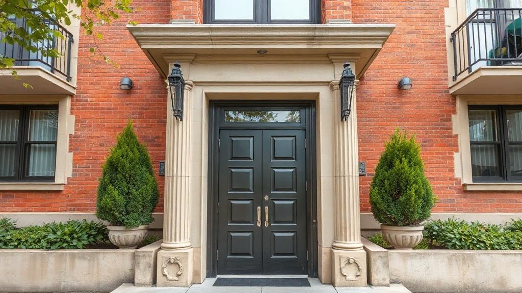 Photo of the entrance door to a multi-apartment building.фото
