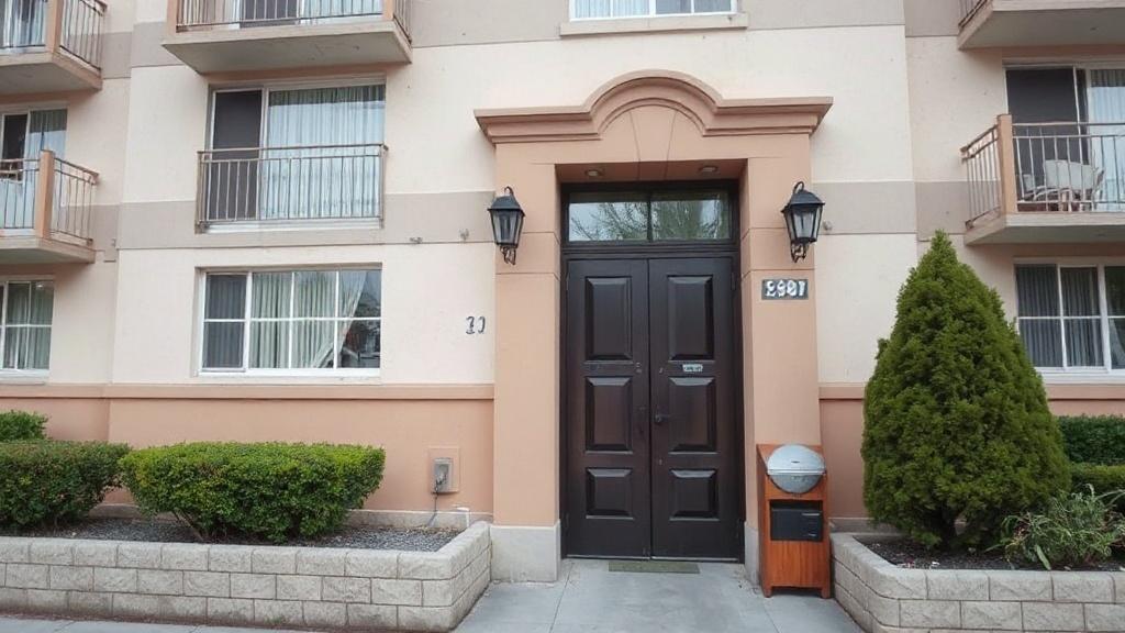 Photo of the entrance door to a multi-apartment building.фото